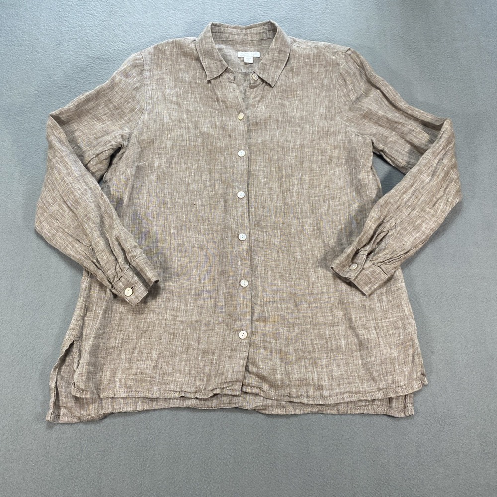 J. Jill Women's XS Petite Button Down 100% Linen Light Brown Minimalist